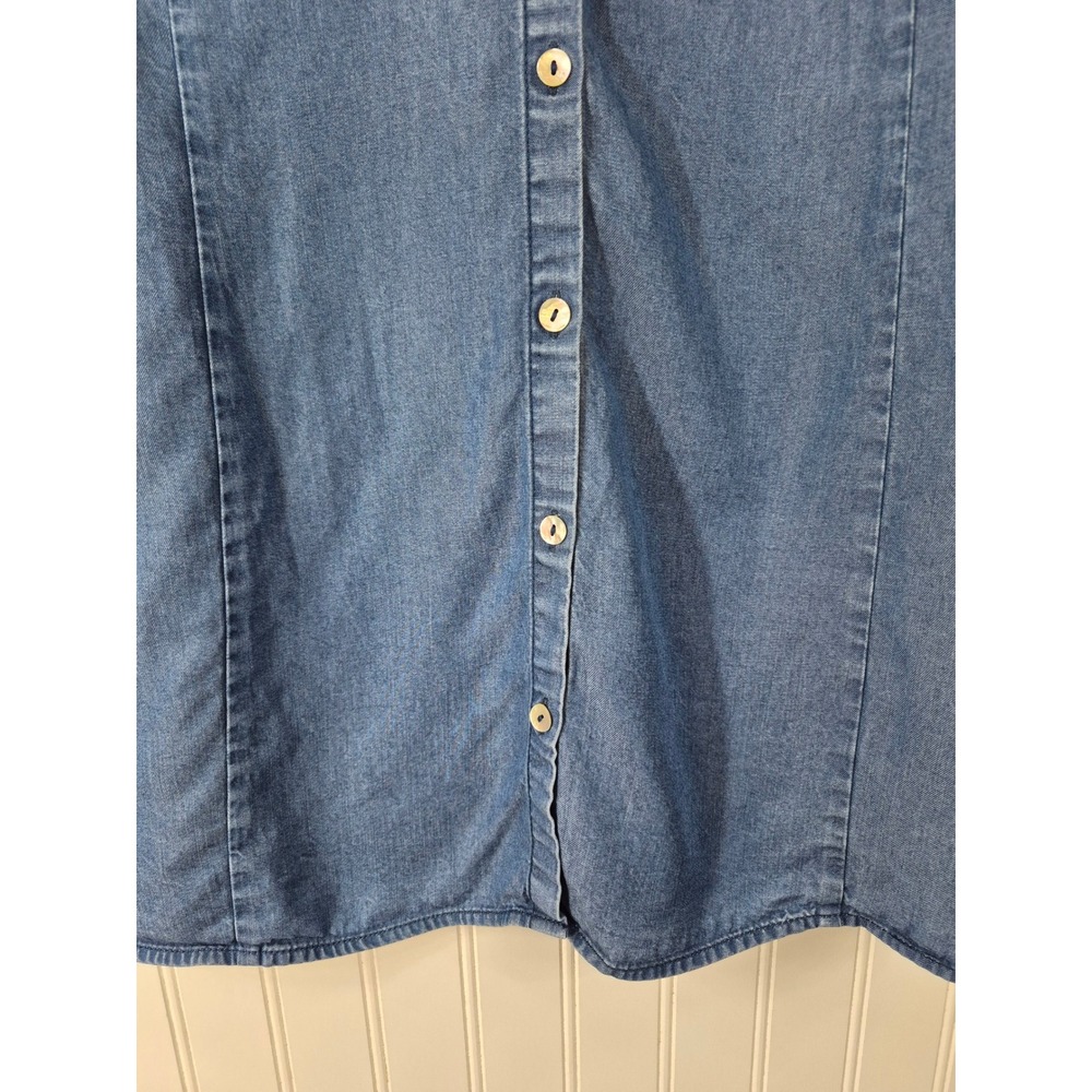 Soft Surroundings Women 1X Blue Chambray Ruffle Neck Cuff Denim Tunic Top Flowy - Picture 4 of 9